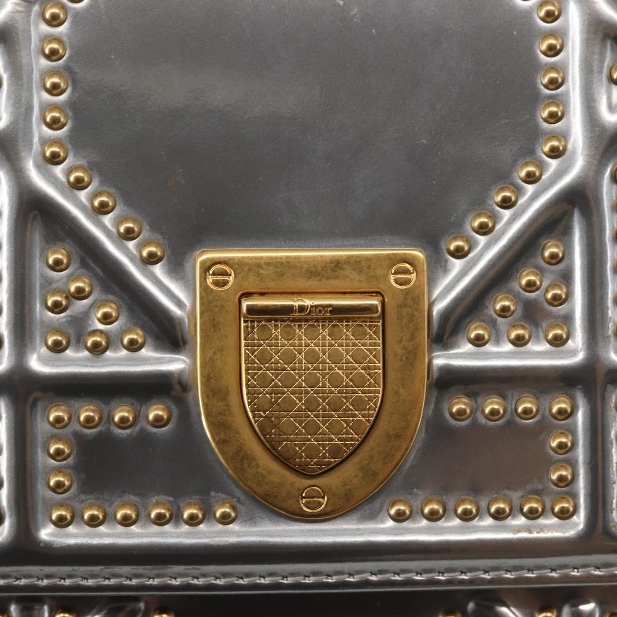 Christian Dior Ultra Matte Diorama Vertical Clutch On Chain Studded Leather Silver Patent_Leather Clutche & Pouche Bag (Pre-Owned)