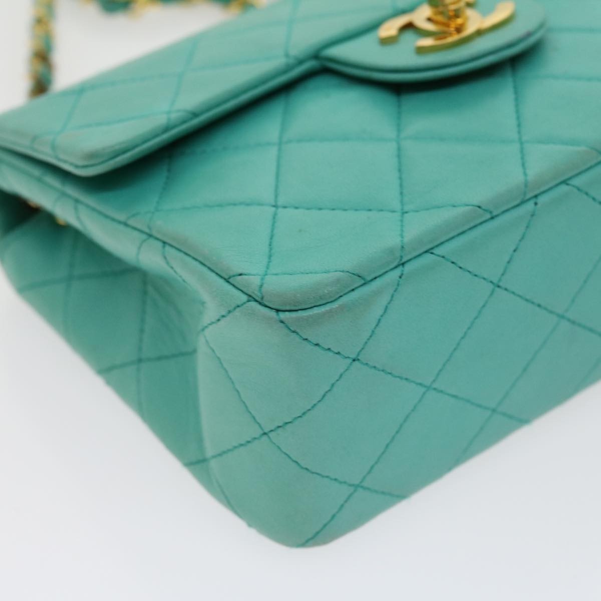 Chanel Square Classic Single Flap Bag Quilted Lambskin Blue Leather Handbag