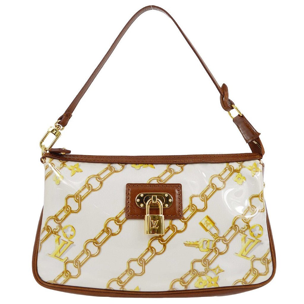 Louis Vuitton Charms Pochette Pvc Over Printed Silk Brown Leather Clutche & Pouche Bag