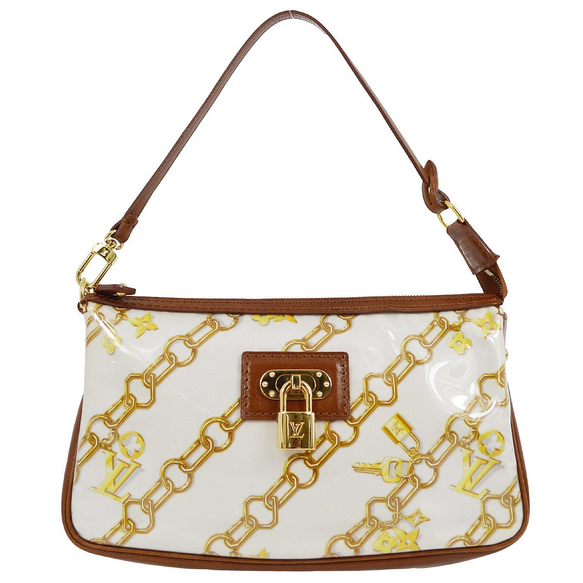 Louis Vuitton Charms Pochette Pvc Over Printed Silk Brown Leather Clutche & Pouche Bag