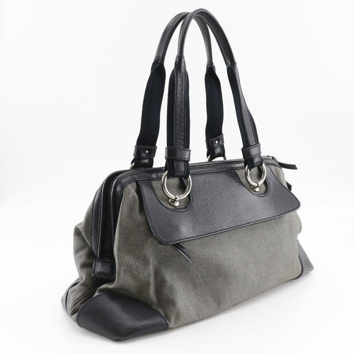 Bottega Veneta Vintage Handbag Leather Gray Canvas Handbag