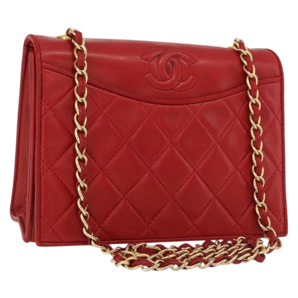 Chanel Vintage Cc Chain Full Flap Bag Quilted Leather Red Leather Shoulder Bag Bag