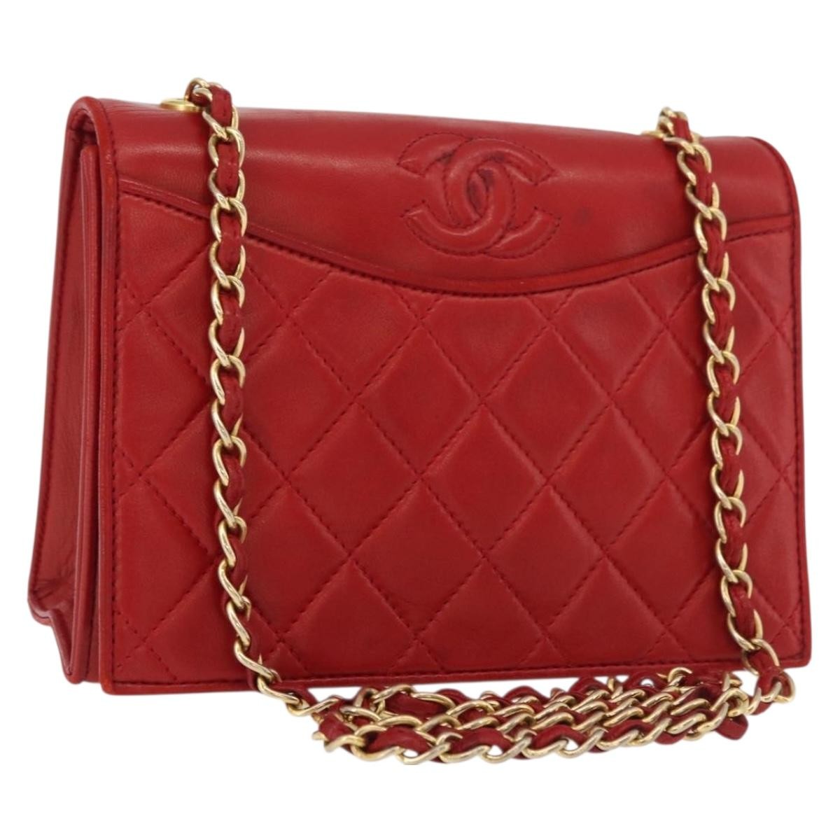 Chanel Vintage Cc Chain Full Flap Bag Quilted Leather Red Leather Shoulder Bag Bag