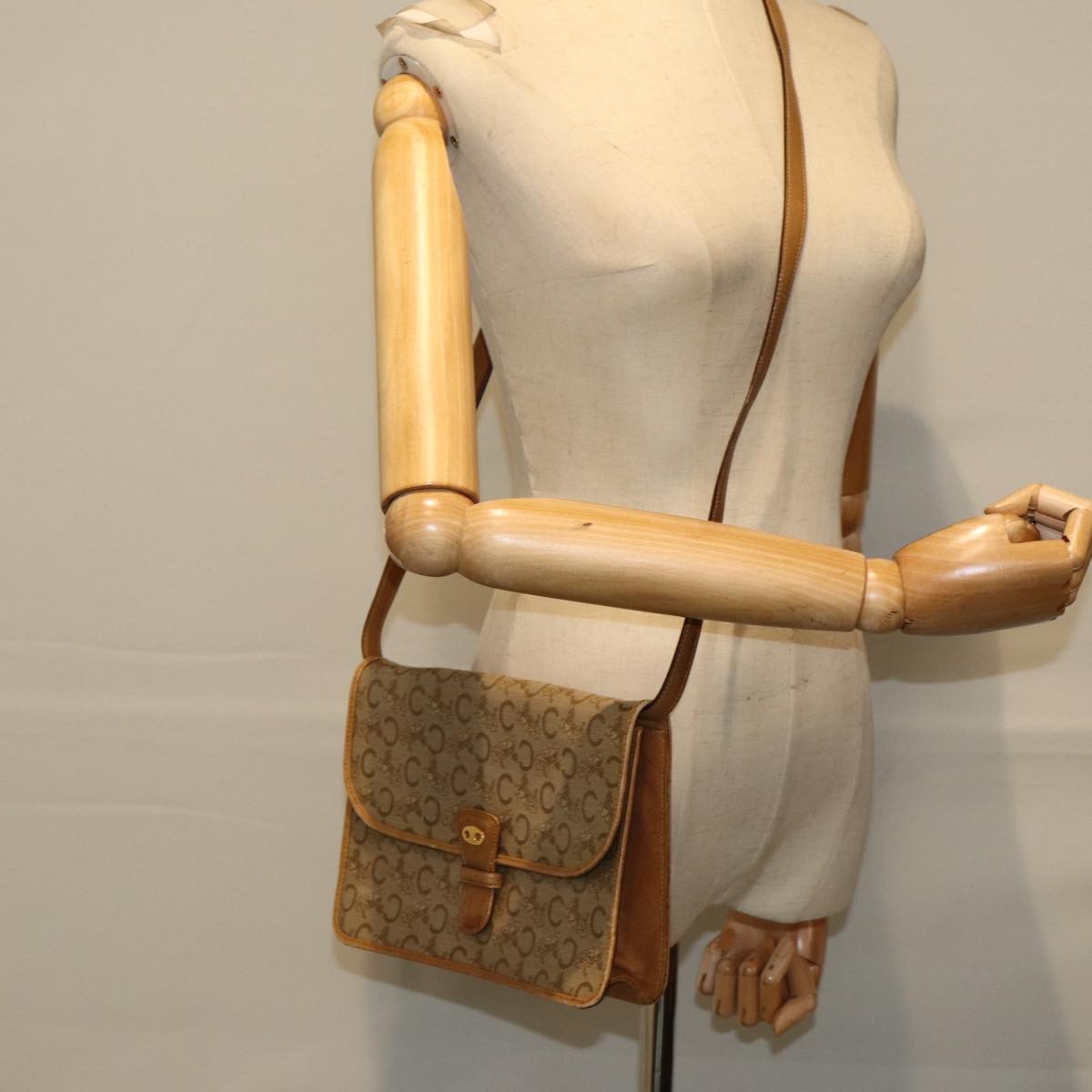 Celine C Macadam Shoulder Bag Canvas Beige Canvas Shoulder Bag Bag
