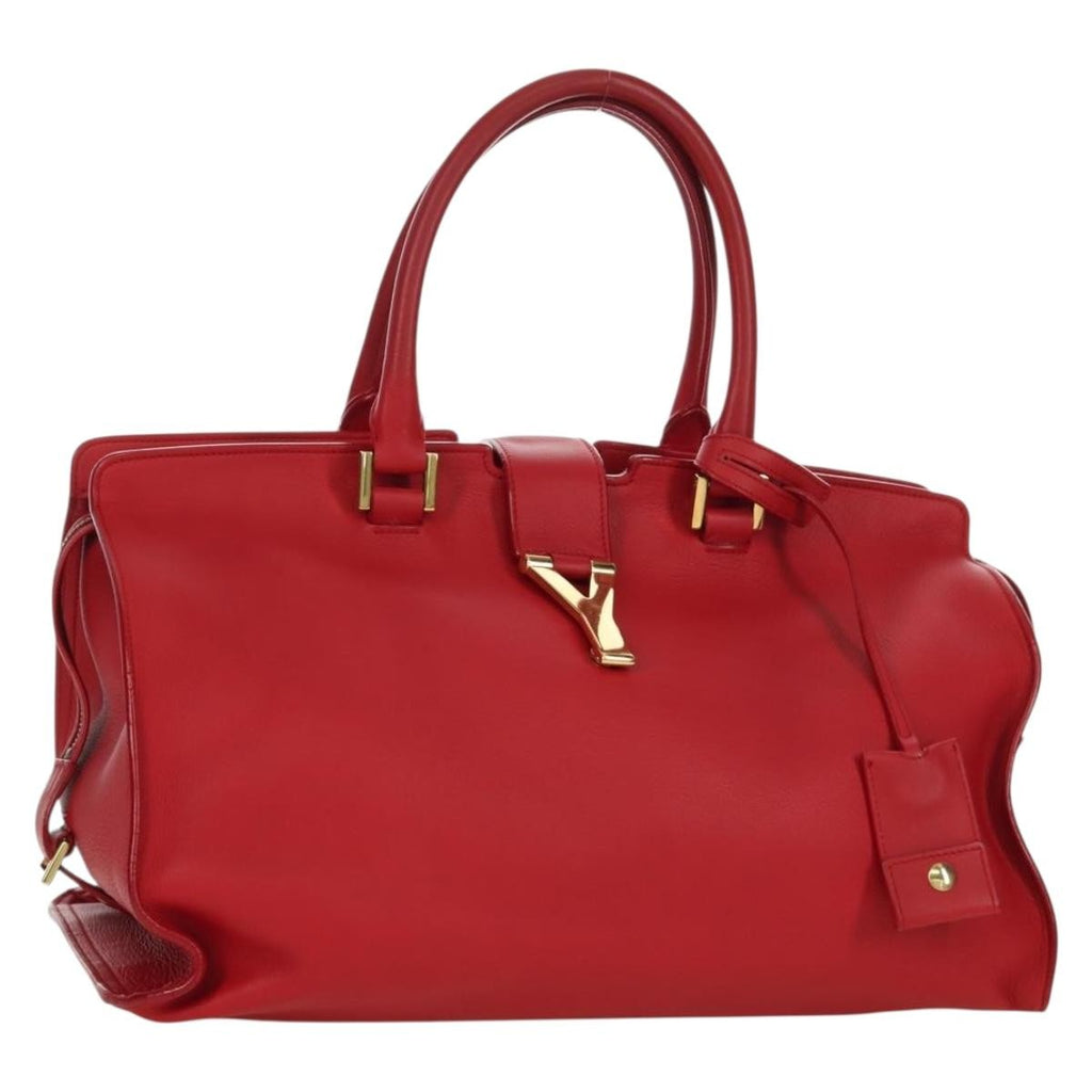Saint Laurent Classic Y Cabas Leather Red Leather Handbag (Pre-Owned)