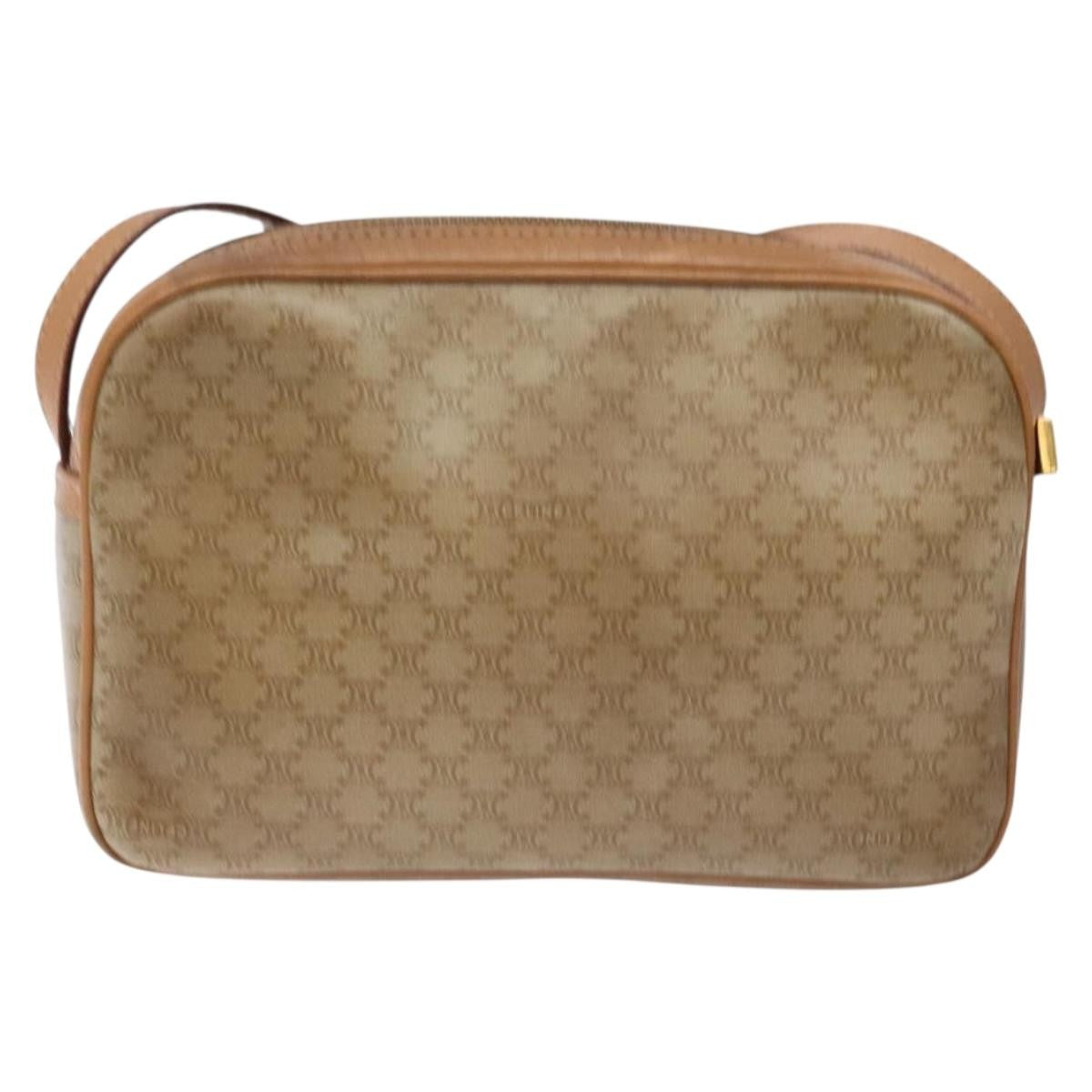 Celine Vintage Macadam Shoulder Bag Canvas And Leather Beige Canvas Bag