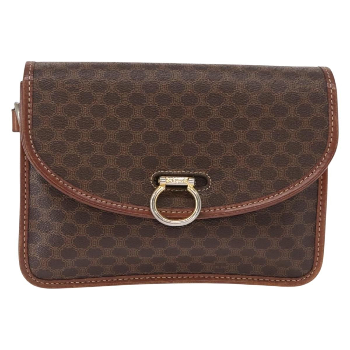 Celine Vintage Macadam Shoulder Bag Canvas Brown Canvas Shoulder Bag Bag