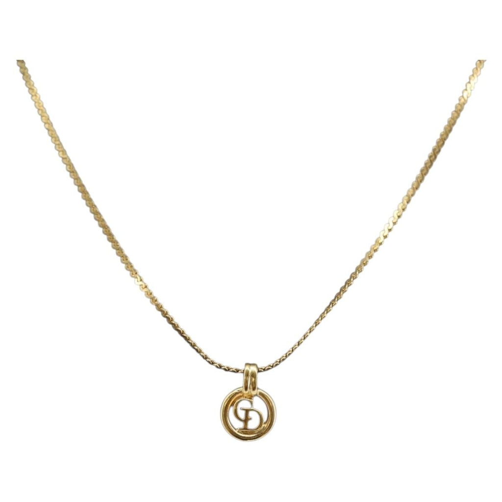 Christian Dior Cd Round Pendant Necklace Metal Gold Metal Necklace Jewelry (Pre-Owned)