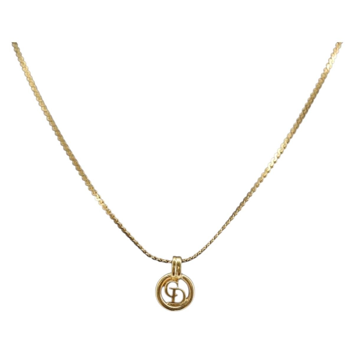 Christian Dior Cd Round Pendant Necklace Metal Gold Metal Necklace Jewelry (Pre-Owned)