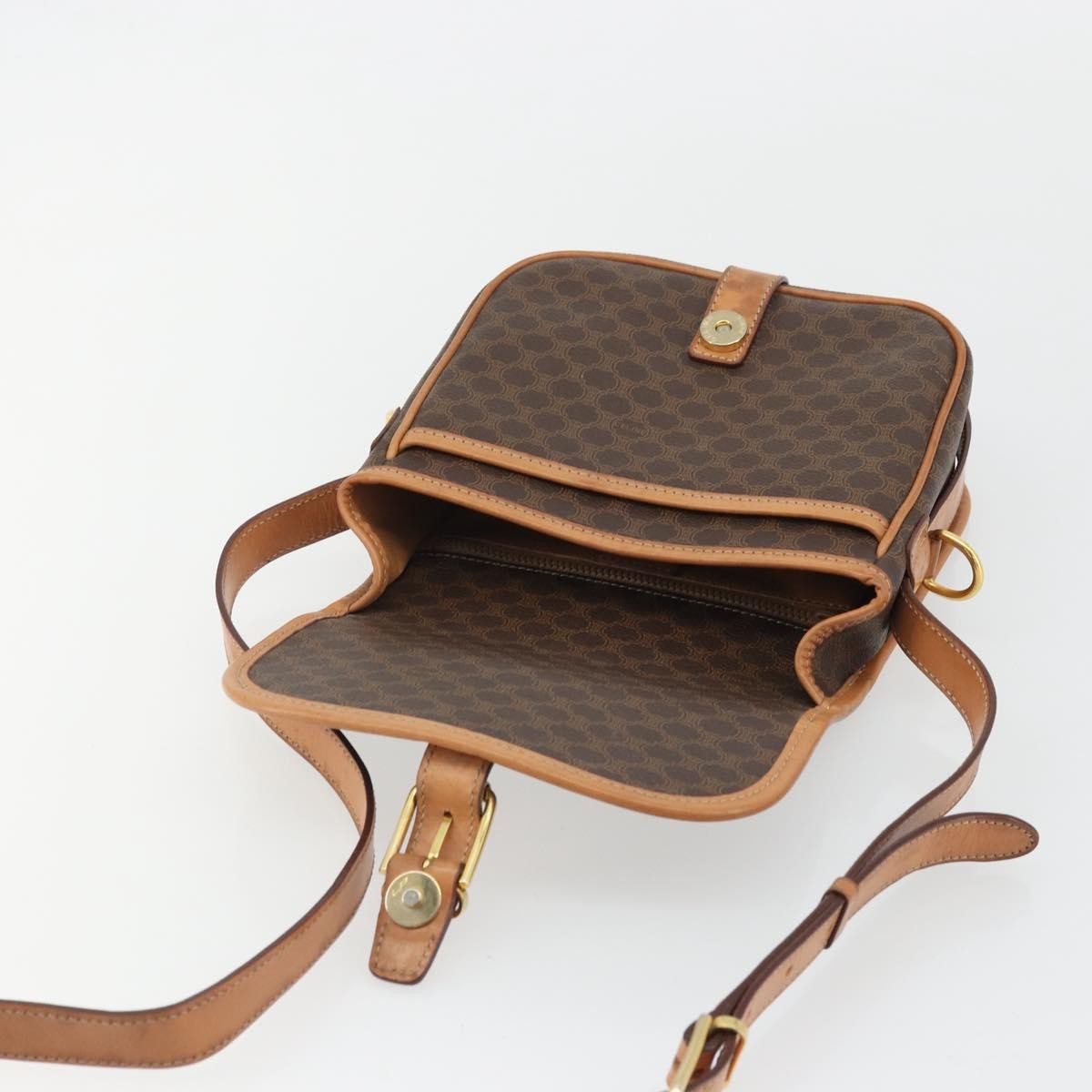 Celine Vintage Macadam Shoulder Bag Canvas And Leather Brown Canvas Shoulder Bag Bag