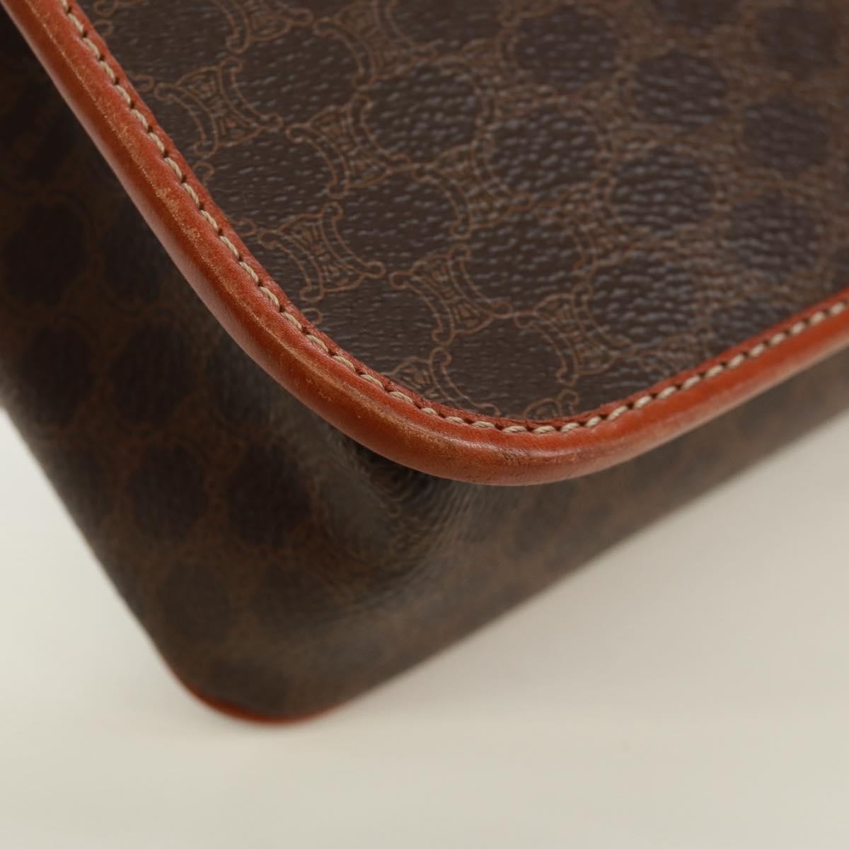 Celine Vintage Macadam Circle Logo Shoulder Bag Canvas And Leather Brown Canvas Shoulder Bag Bag