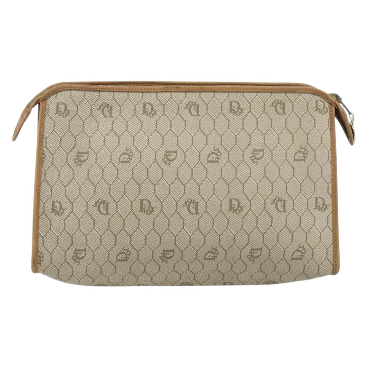 Christian Dior Vintage Honeycomb Zip Pouch Canvas And Leather Beige Canvas Clutche & Pouche Bag (Pre-Owned)
