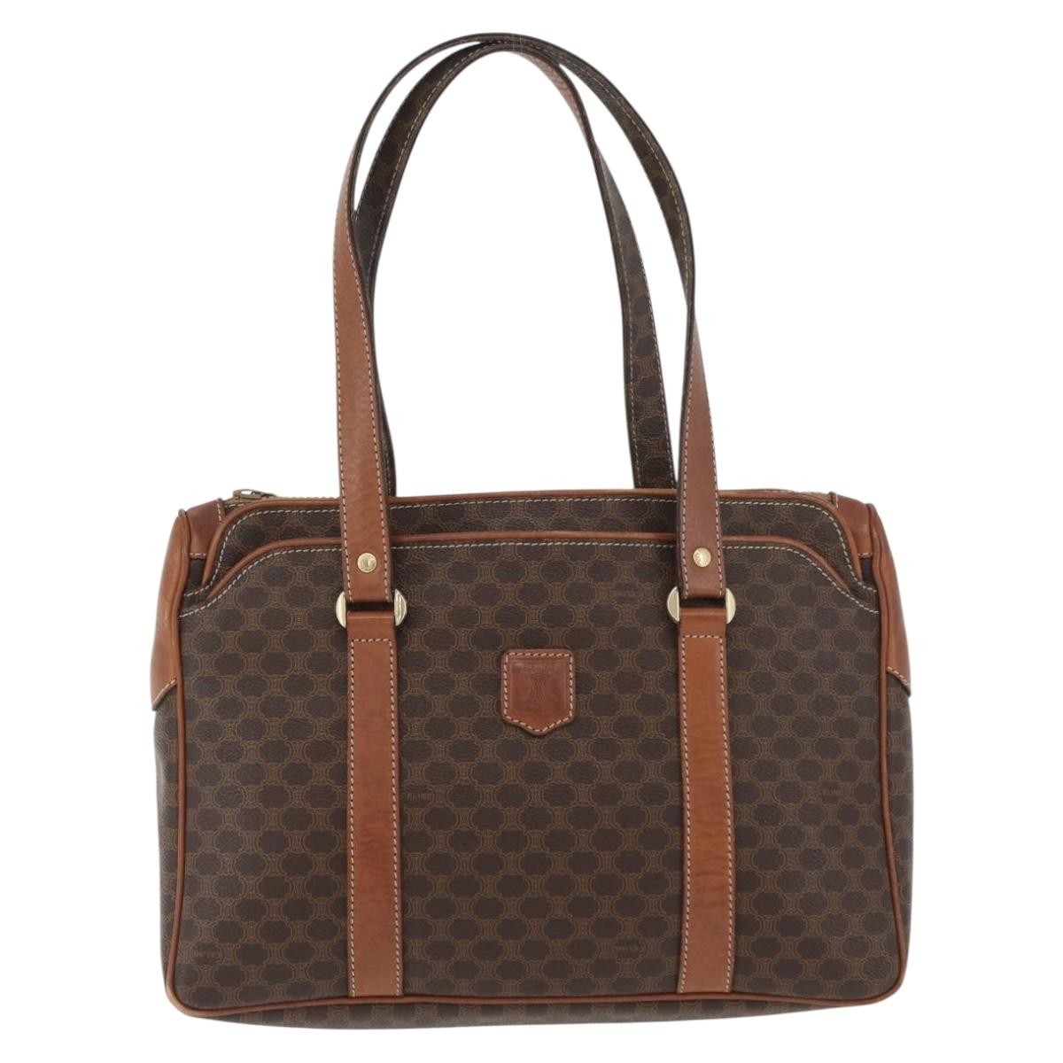 Celine Vintage Macadam Handbag Canvas And Leather Brown Canvas Handbag