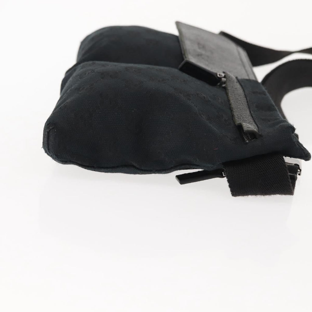 Gucci Vintage Double Belt Bag Gg Canvas With Leather Black Canvas Shoulder Bag Bag (Pre-Owned)