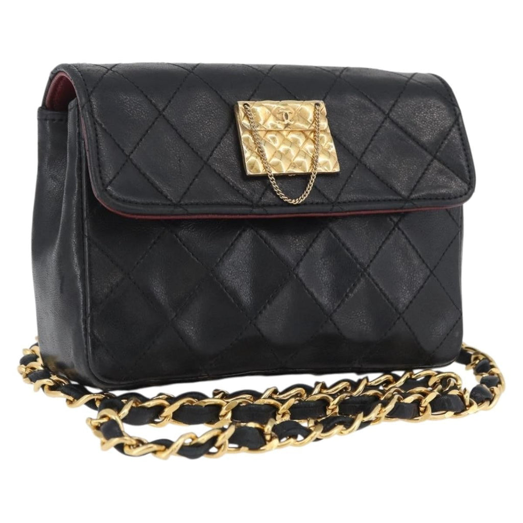 Chanel Vintage Square Cc Flap Bag Quilted Lambskin Black Leather Shoulder Bag Bag