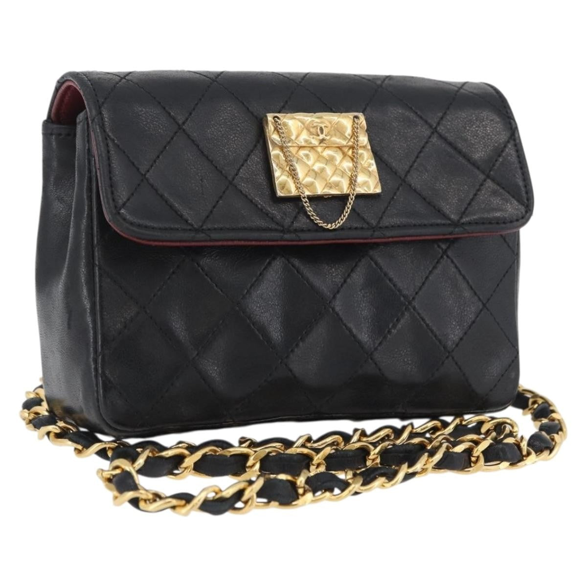 Chanel Vintage Square Cc Flap Bag Quilted Lambskin Black Leather Shoulder Bag Bag
