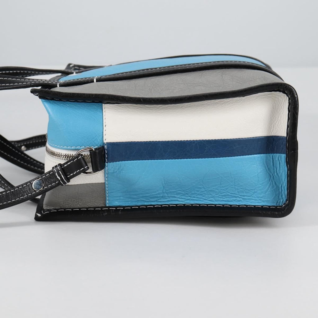 Balenciaga Bazar Convertible Tote Striped Leather Blue Leather Tote Bag
