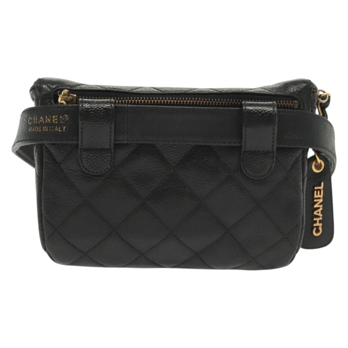 Chanel Vintage Zip Belt Bag Quilted Caviar Black Leather Clutche & Pouche Bag