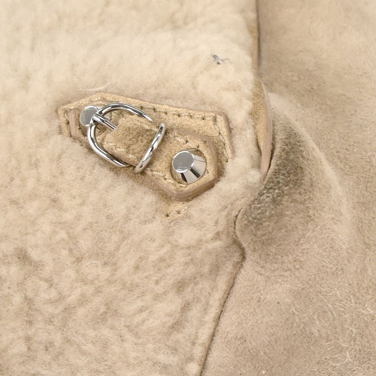 Balenciaga Papier B4 Zip Around Classic Studs Bag Shearling Beige Fur Hand