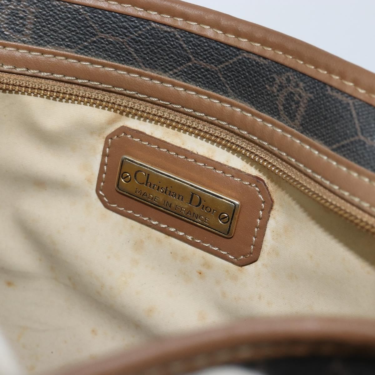 Christian Dior Vintage Honeycomb Zip Pouch Canvas And Leather Black Canvas Clutche & Pouche Bag (Pre-Owned)