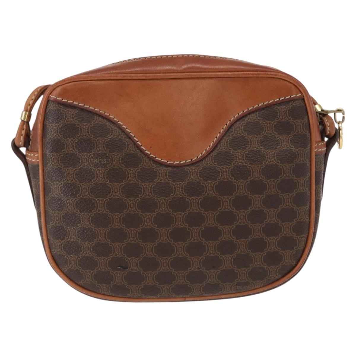 Celine Vintage Macadam Shoulder Bag Canvas And Leather Brown Canvas Shoulder Bag Bag