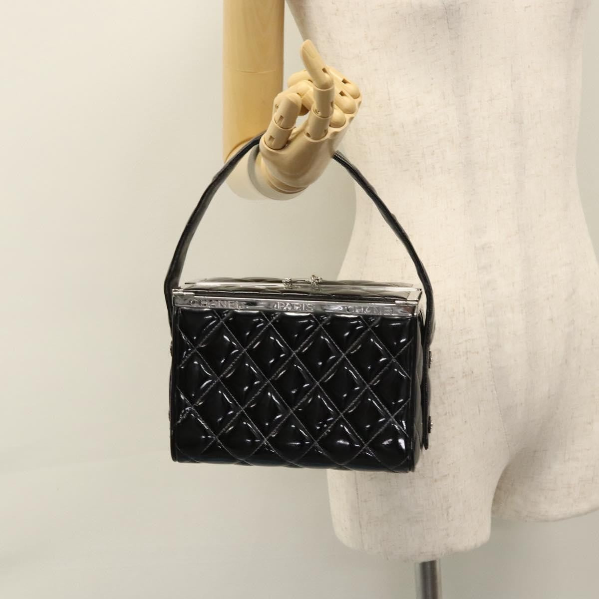 Chanel Vintage Metal Box Bag Quilted Patent Black Patent_Leather Handbag