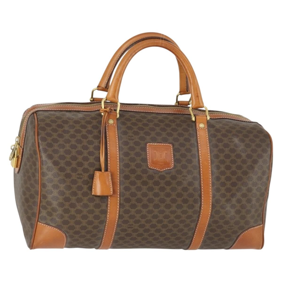 Celine Vintage Duffle Bag Canvas And Leather Brown Canvas Travel Bag Bag