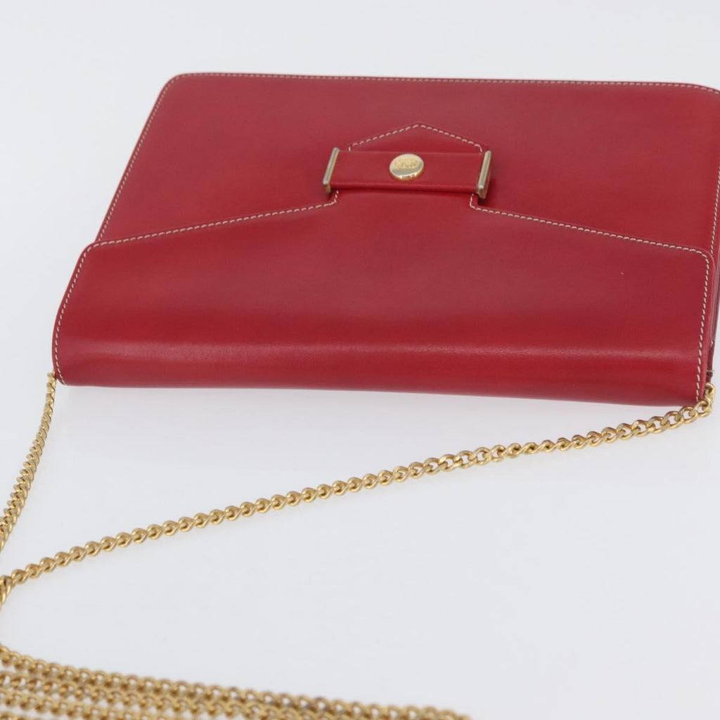 Christian Dior Vintage Cd Chain Flap Shoulder Bag Leather Red Leather Shoulder Bag Bag (Pre-Owned)