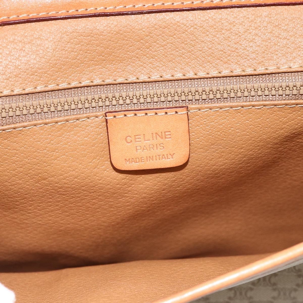 Celine Vintage Macadam Circle Logo Shoulder Bag Canvas And Leather Beige Canvas Shoulder Bag Bag