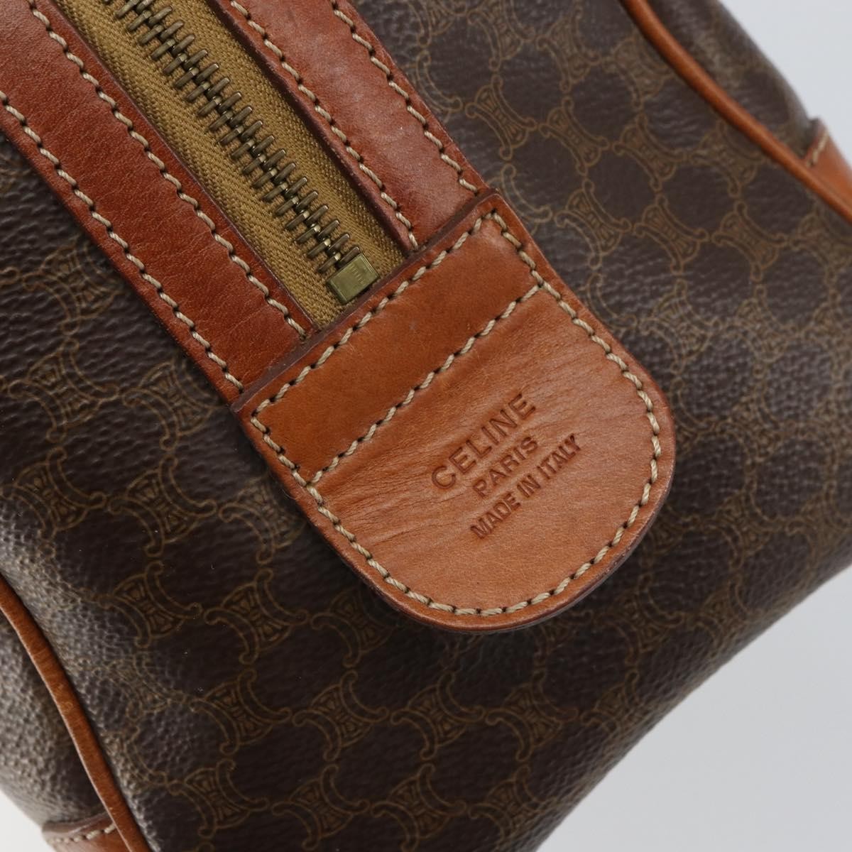Celine Vintage Macadam Handbag Canvas And Leather Brown Canvas Handbag