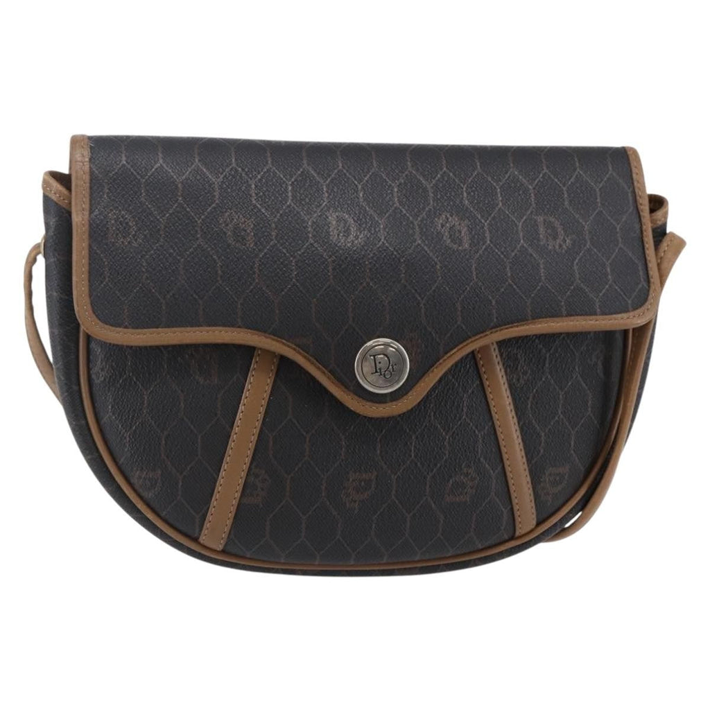 Christian Dior Vintage Honeycomb Flap Crossbody Bag Canvas And Leather Black Canvas Shoulder Bag Bag (Pre-Owned)