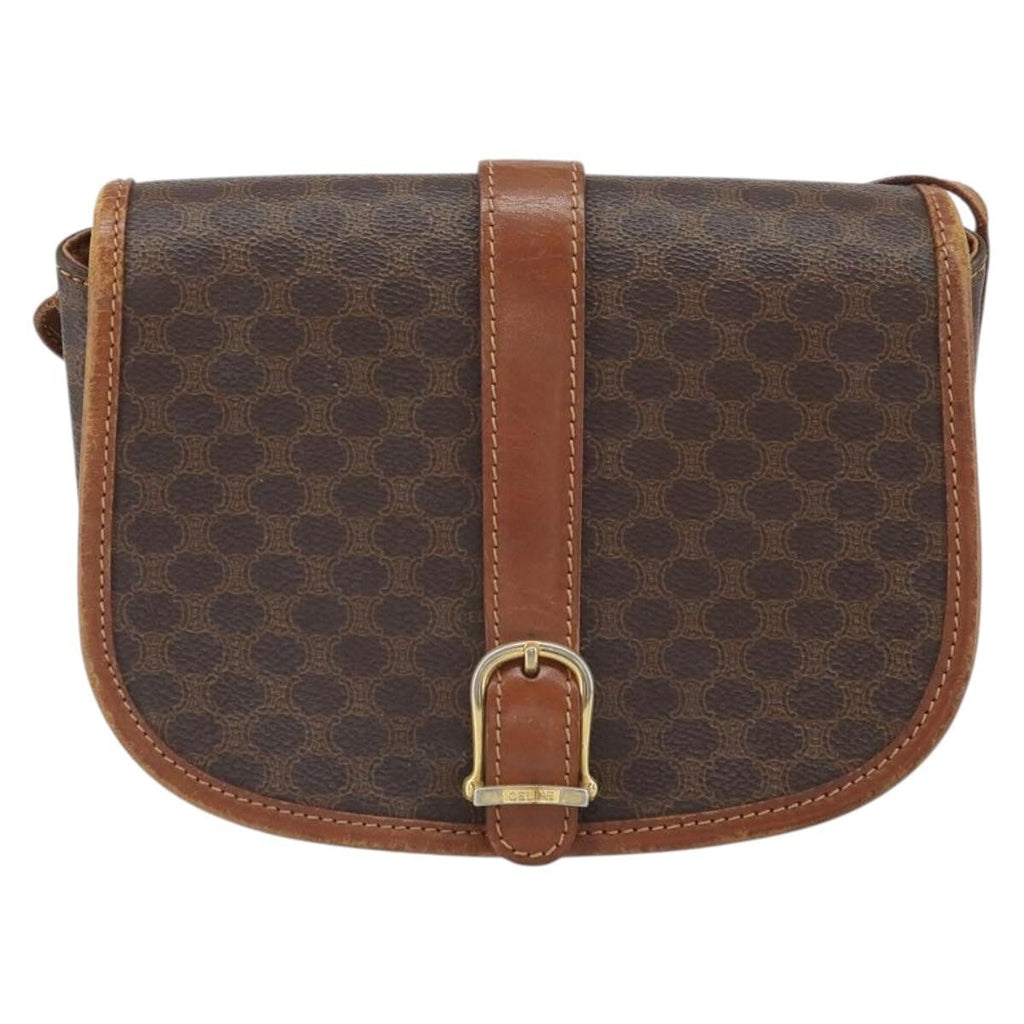 Celine Vintage Macadam Shoulder Bag Canvas And Leather Brown Canvas Shoulder Bag Bag