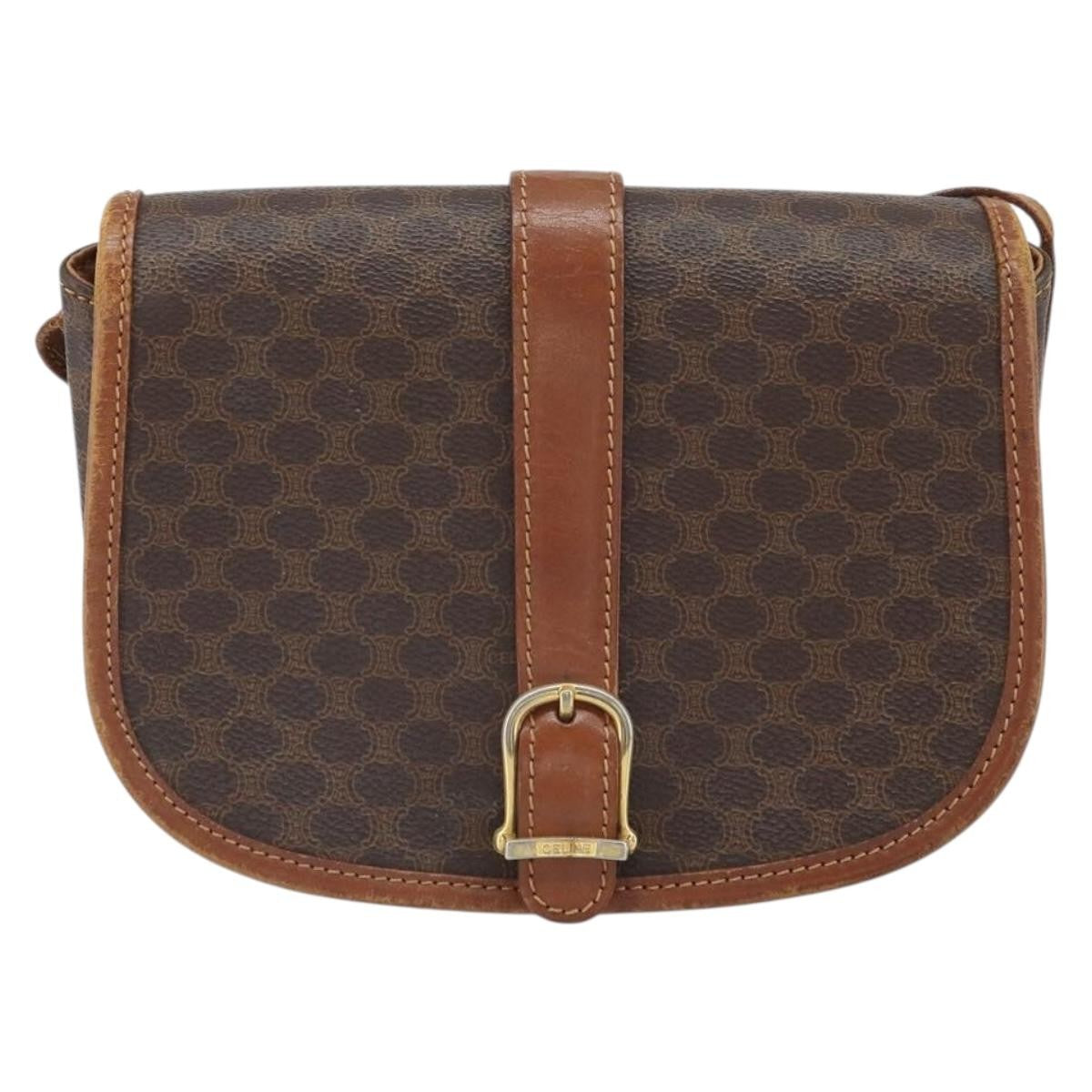 Celine Vintage Macadam Shoulder Bag Canvas And Leather Brown Canvas Shoulder Bag Bag