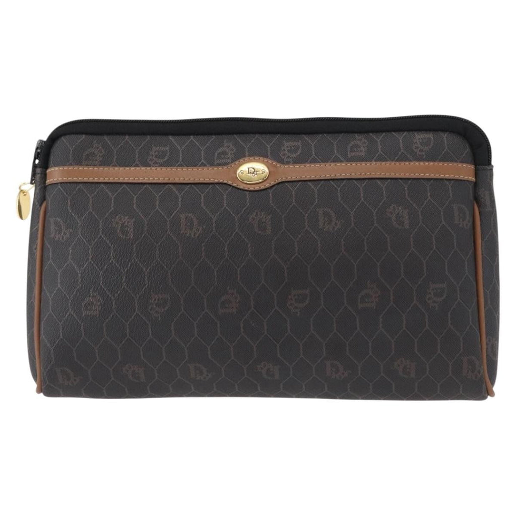 Christian Dior Vintage Honeycomb Zip Pouch Coated Canvas Black Pvc Clutche & Pouche Bag (Pre-Owned)
