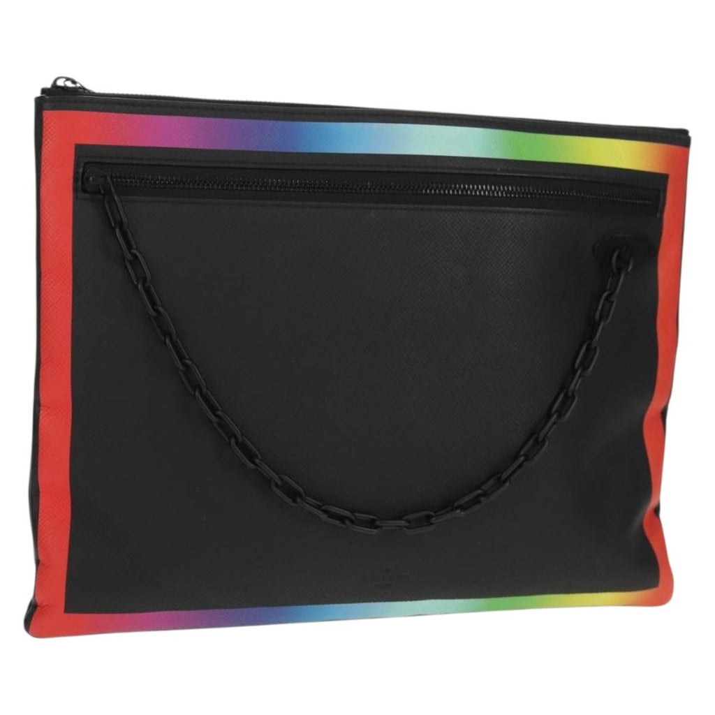 Louis Vuitton Pochette A4 Rainbow Taiga Leather Black Leather Clutche & Pouche Bag