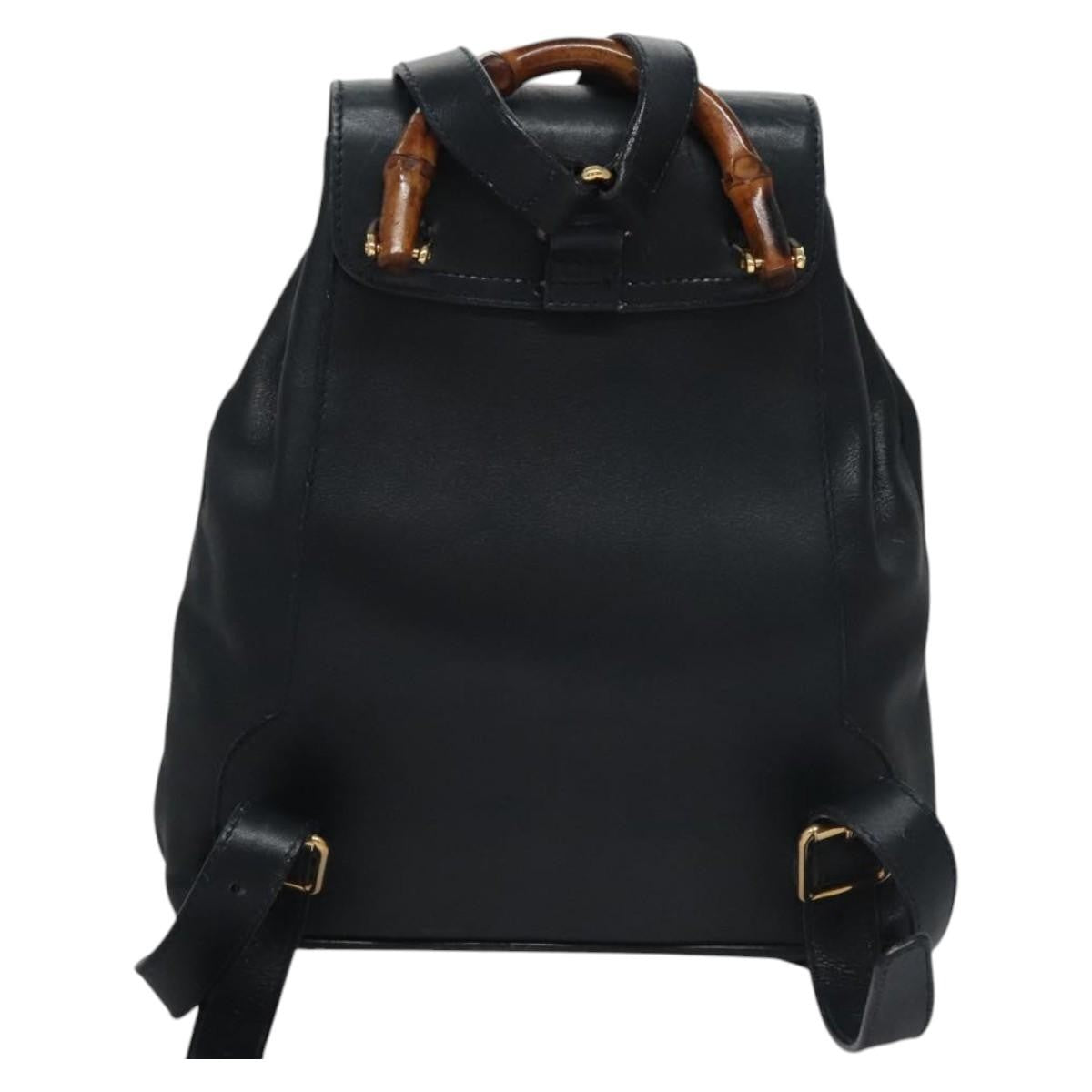 Gucci Vintage Bamboo Backpack Leather Black Leather Backpack Bag (Pre-Owned)
