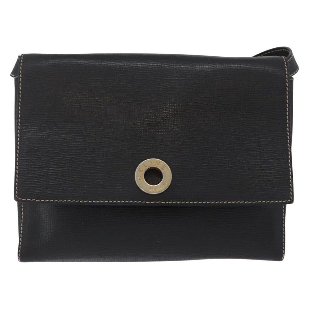 Celine Circle Logo Shoulder Bag Leather Black Leather Shoulder Bag Bag