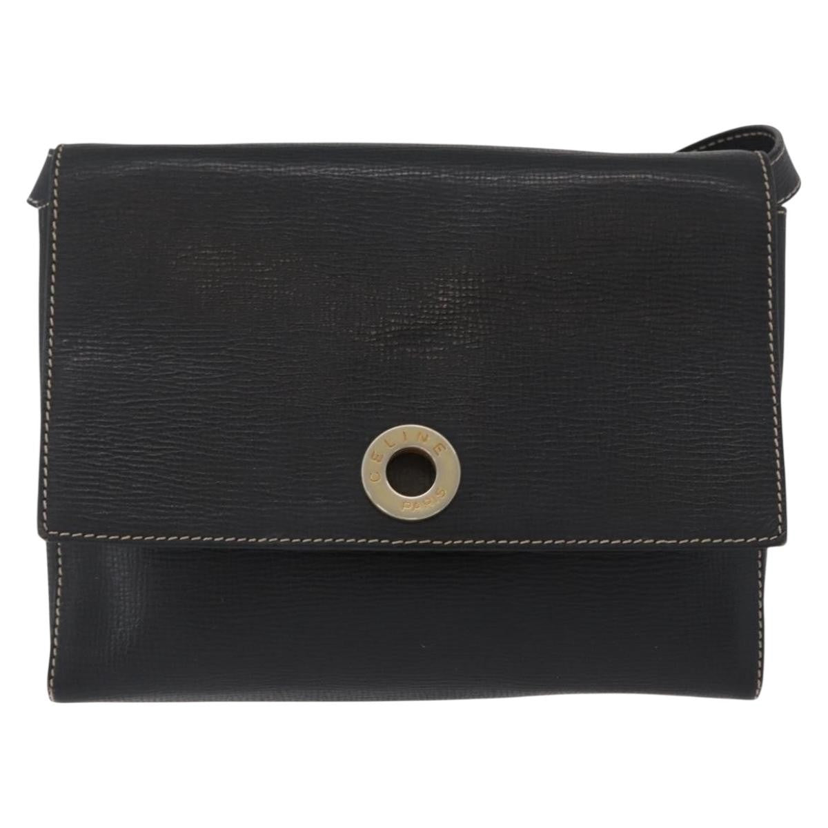 Celine Circle Logo Shoulder Bag Leather Black Leather Shoulder Bag Bag
