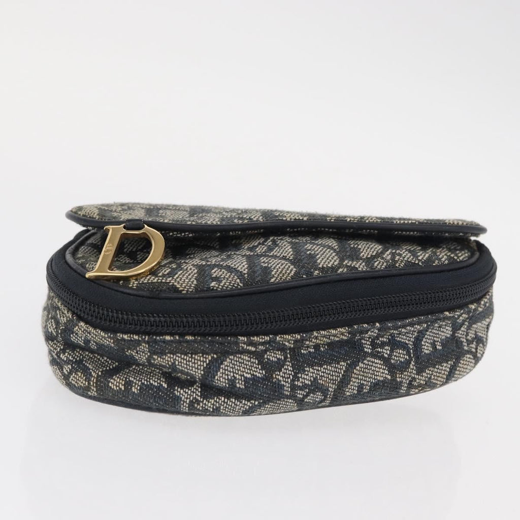 Christian Dior Saddle Zip Pouch Diorissimo Canvas Navy Canvas Clutche & Pouche Bag (Pre-Owned)