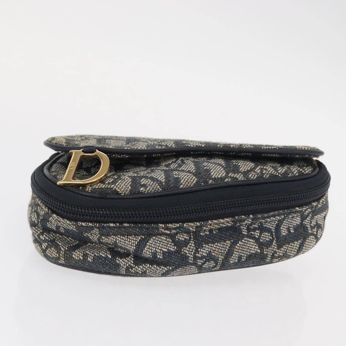 Christian Dior Saddle Zip Pouch Diorissimo Canvas Navy Canvas Clutche & Pouche Bag (Pre-Owned)