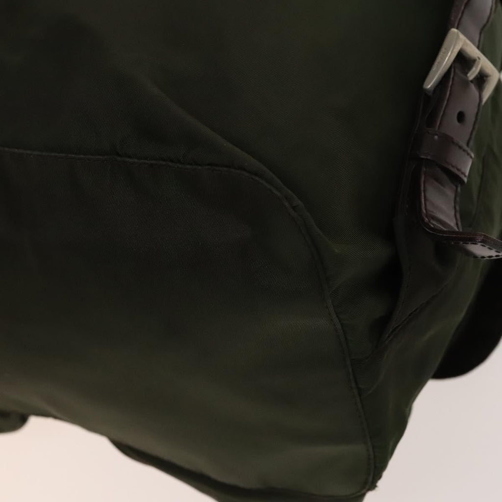 Prada Vela Double Front Pocket Backpack Tessuto With Saffiano Leather Khaki Nylon Backpack Bag