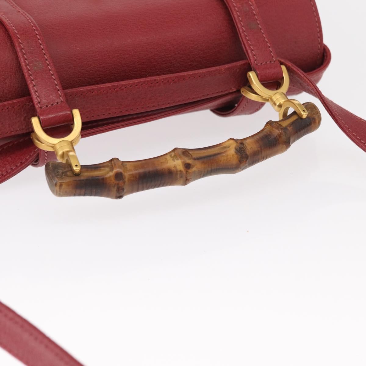 Gucci Vintage Bamboo Handle Bag Leather Red Leather Handbag (Pre-Owned)