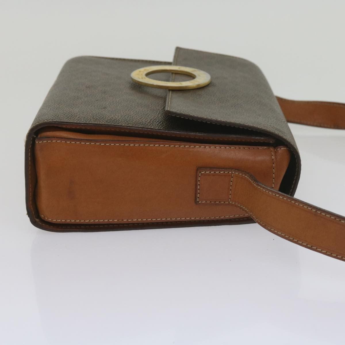 Celine Vintage Macadam Circle Logo Shoulder Bag Canvas And Leather Brown Canvas Shoulder Bag Bag