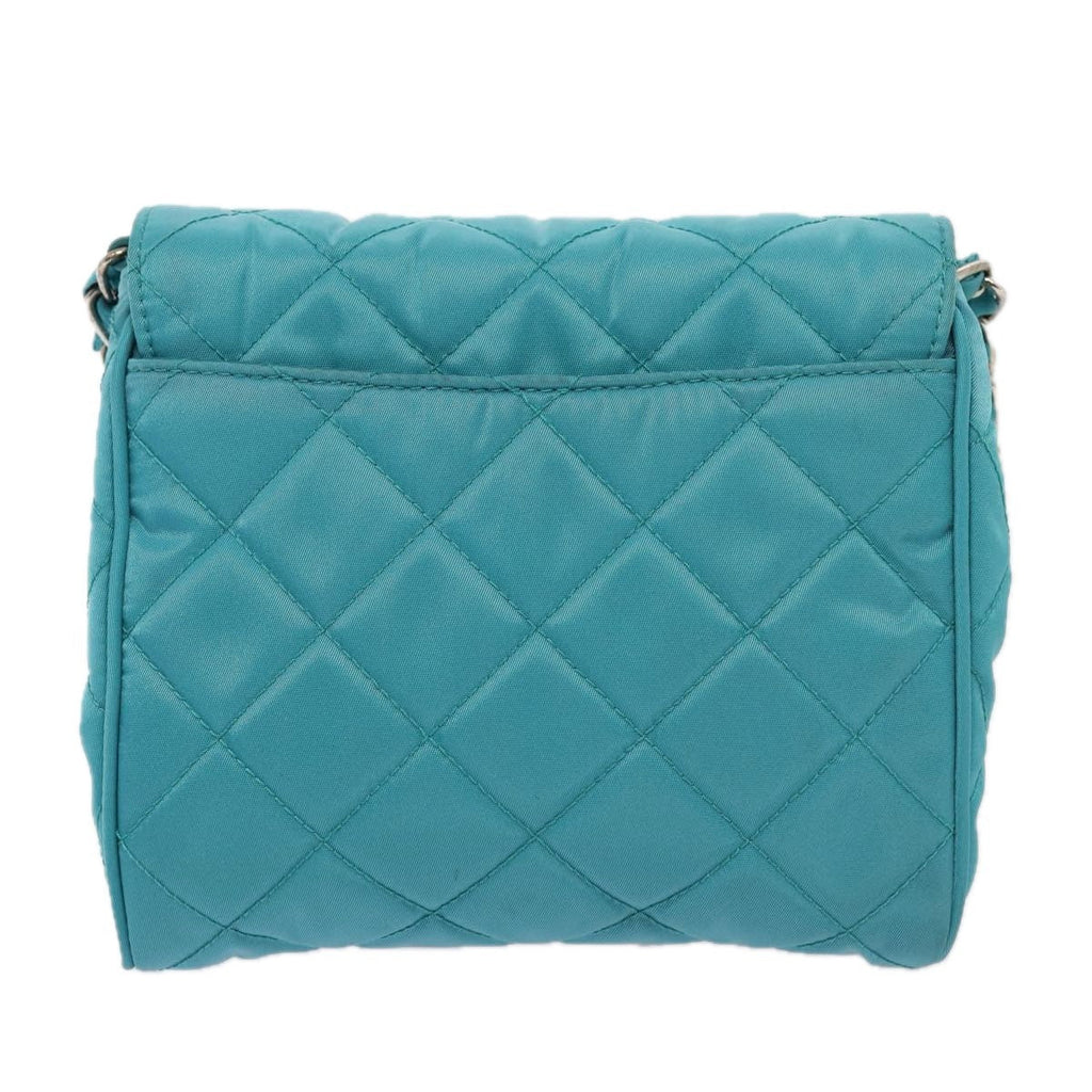Prada Pushlock Chain Flap Bag Quilted Tessuto Turquoise Nylon Shoulder Bag Bag