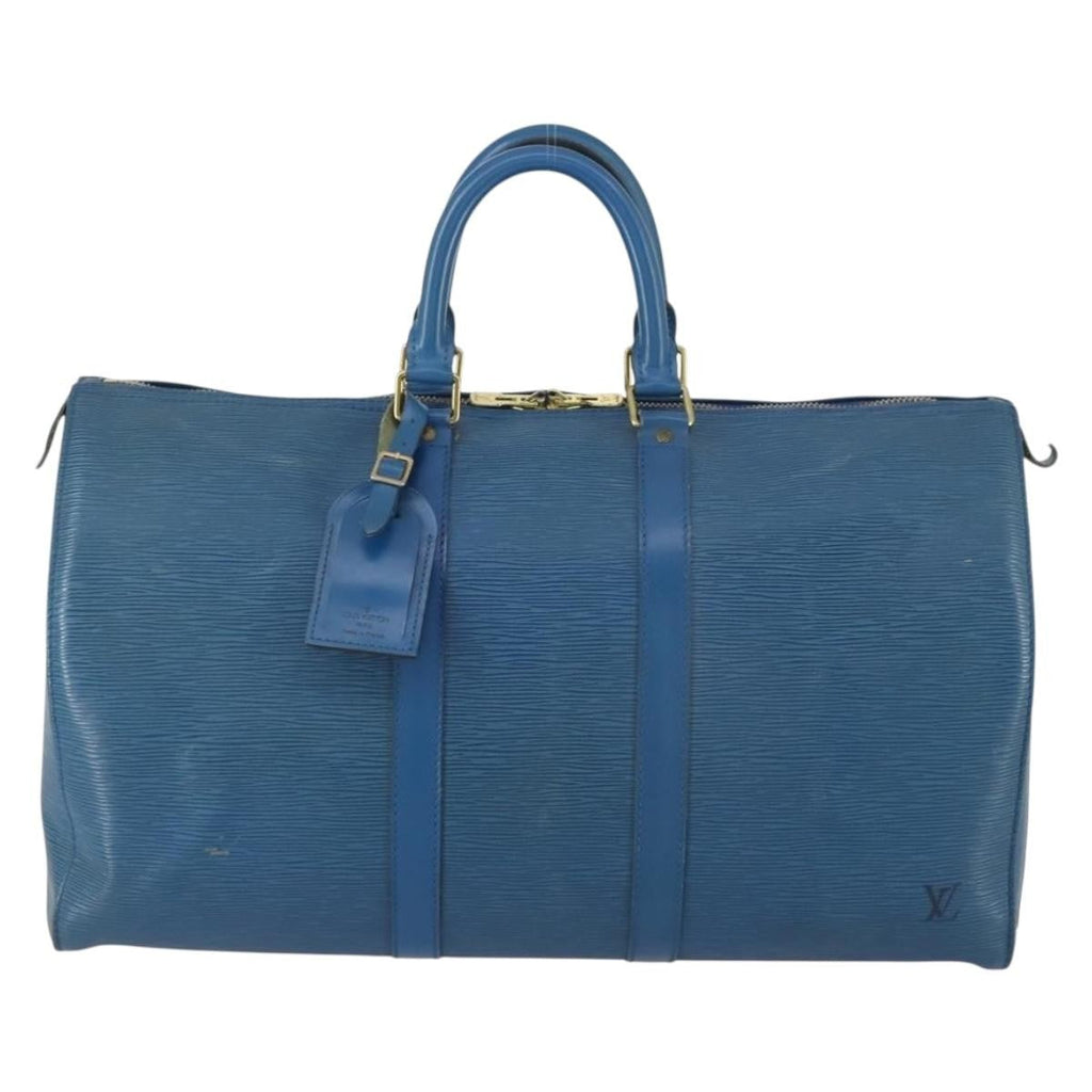 Louis Vuitton Keepall Bag Epi Leather Blue Leather Travel Bag