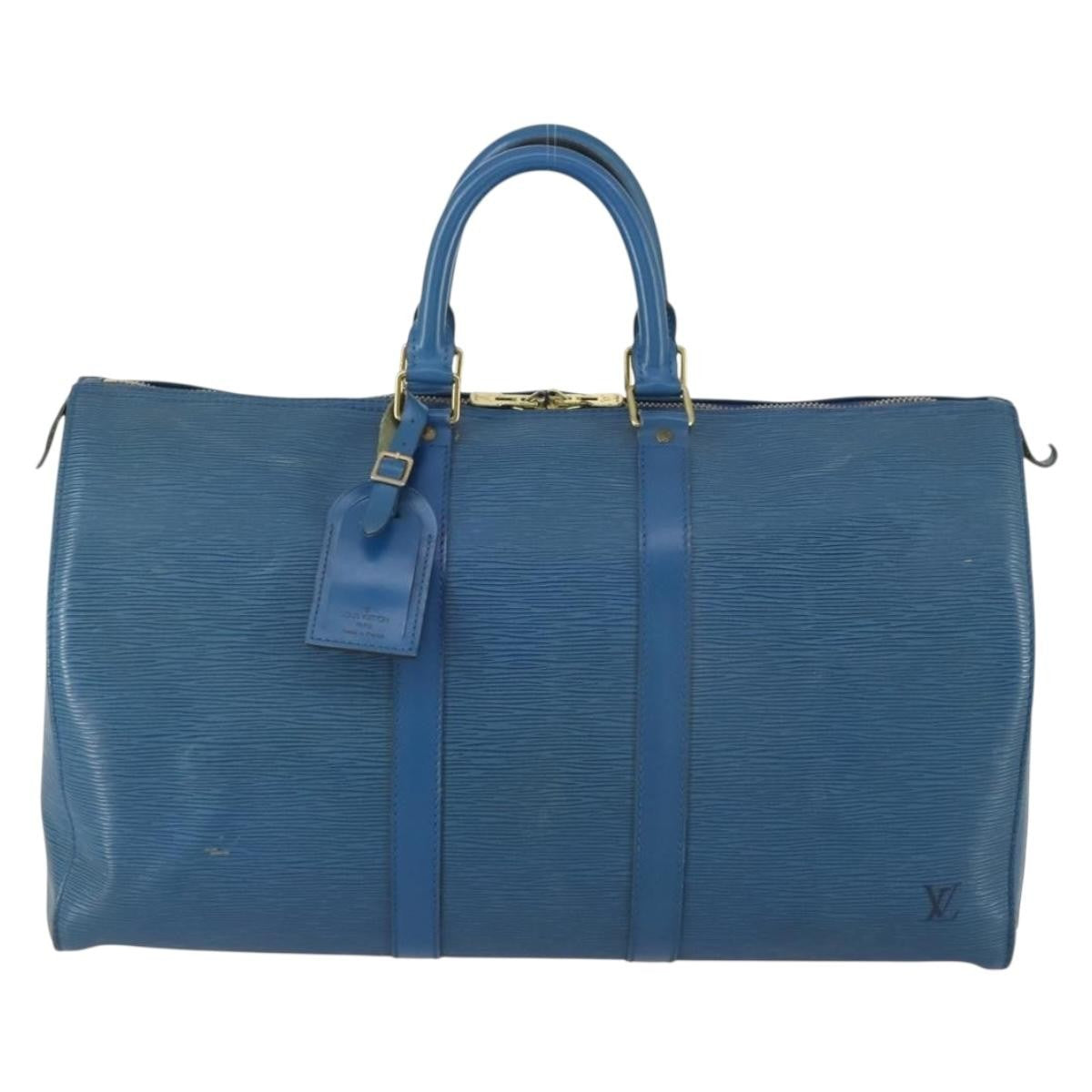 Louis Vuitton Keepall Bag Epi Leather Blue Leather Travel Bag