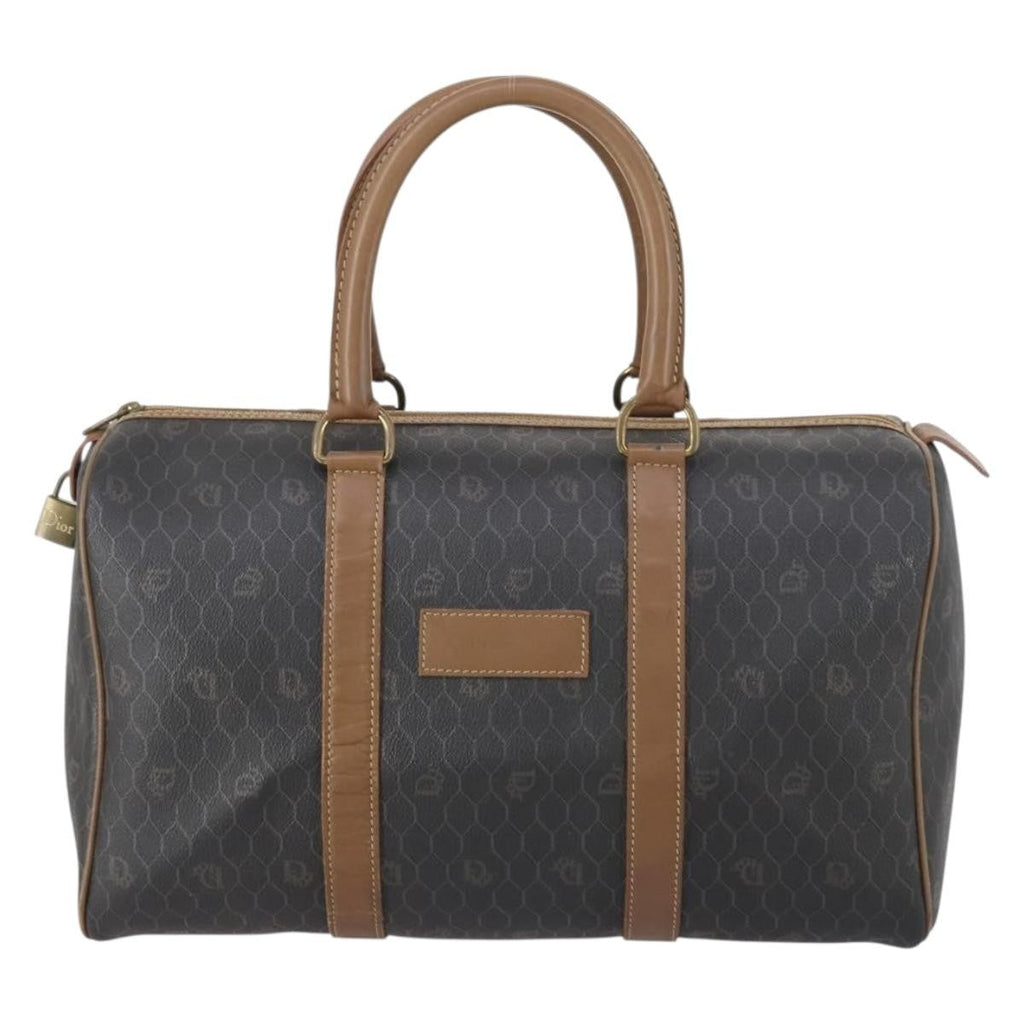Christian Dior Vintage Honeycomb Boston Bag Canvas And Leather Black Canvas Travel Bag Bag (Pre-Owned)