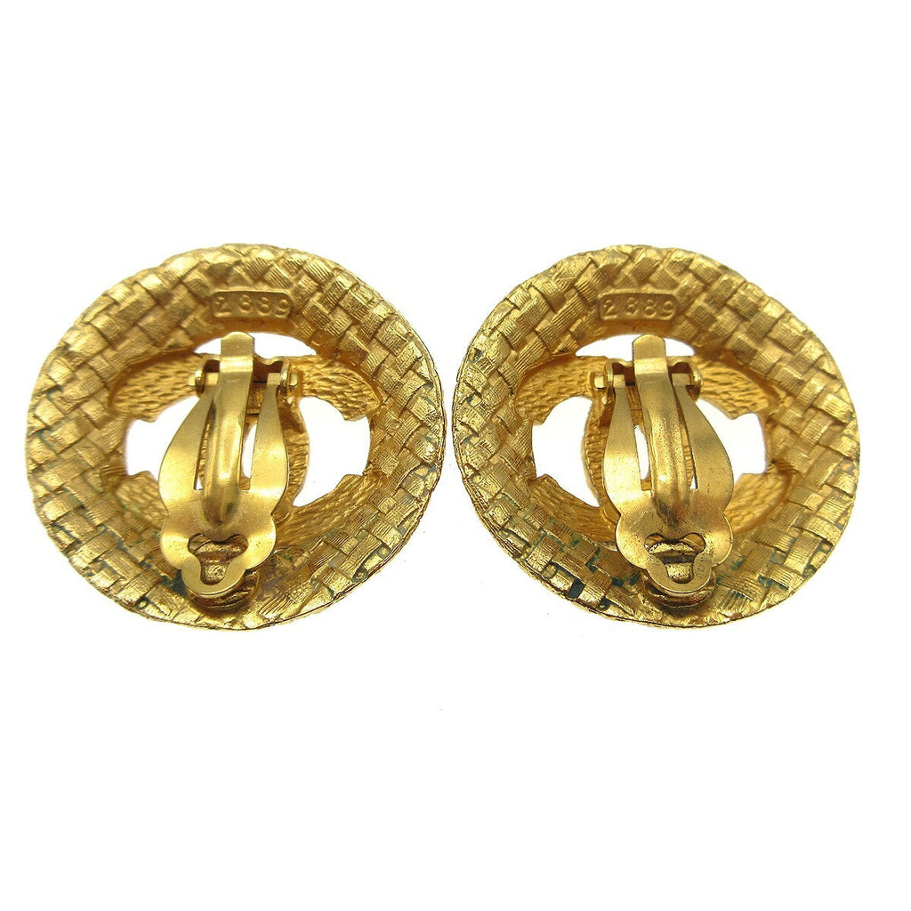 Chanel Vintage Cc Round Cutout Clip-On Earrings Metal Gold Gold_Plated Earrings Jewelry