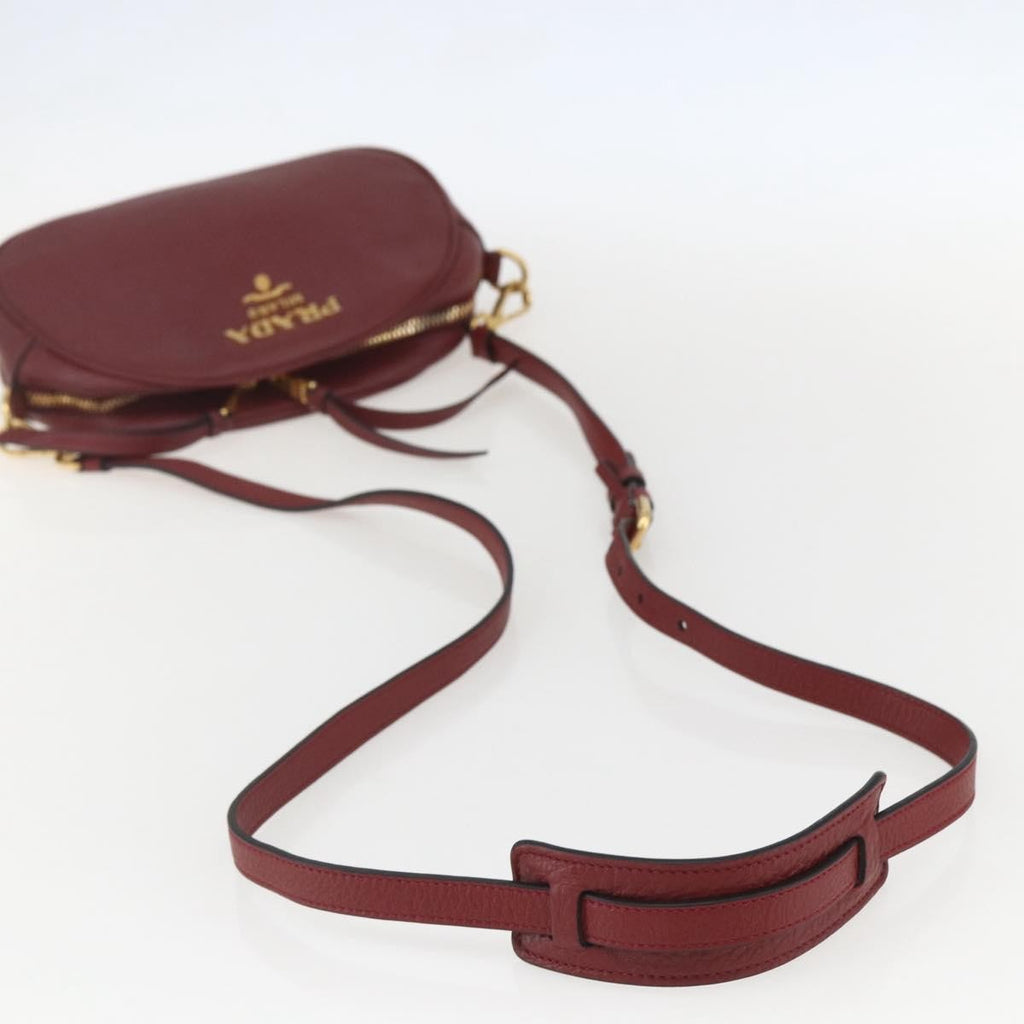 Prada Dual Strap Crossbody Bag Vitello Daino Burgundy Leather Shoulder Bag Bag