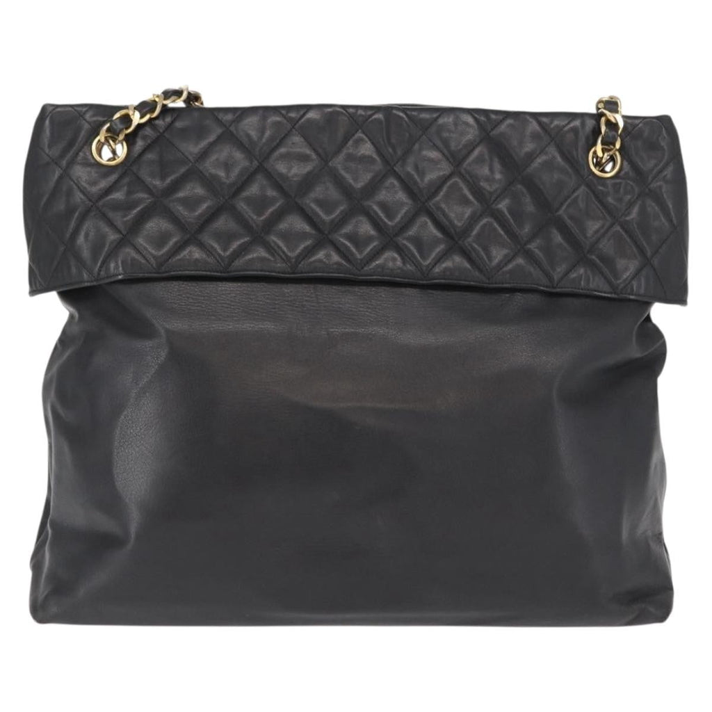 Chanel Chain Tote Leather Black Leather Handbag